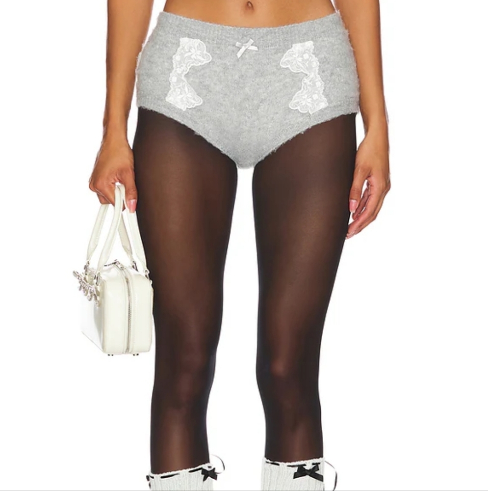 For Love and Lemons Gray High-Waist Lace Appliqué Shorts